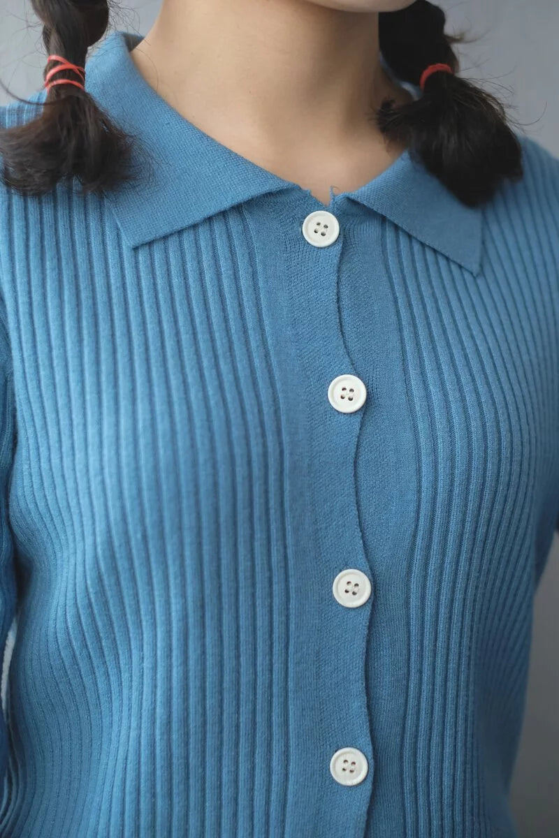 Collared vertical stripe knit top