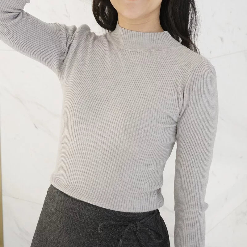 High neck ribbed knit fitted versatile top