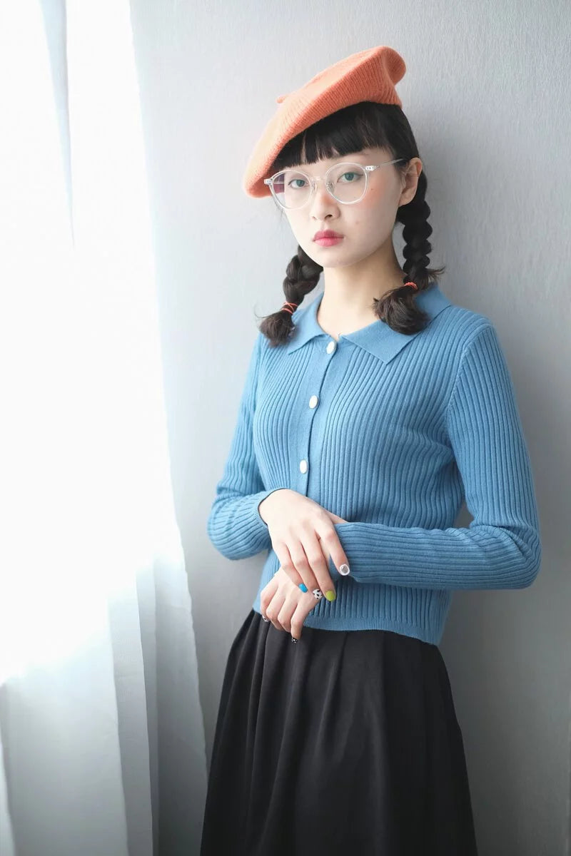 Collared vertical stripe knit top