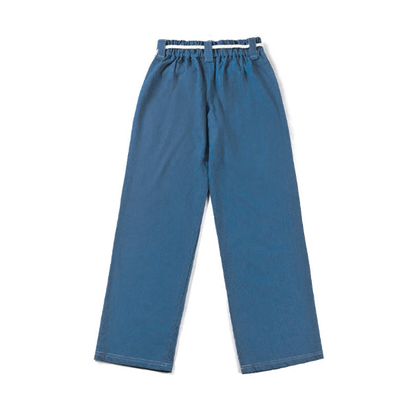 Back flat lay view of Kamon Japanese Waist Rope Pants in Mt. Fuji Oxford Blue at Grandmama Store in Hong Kong.