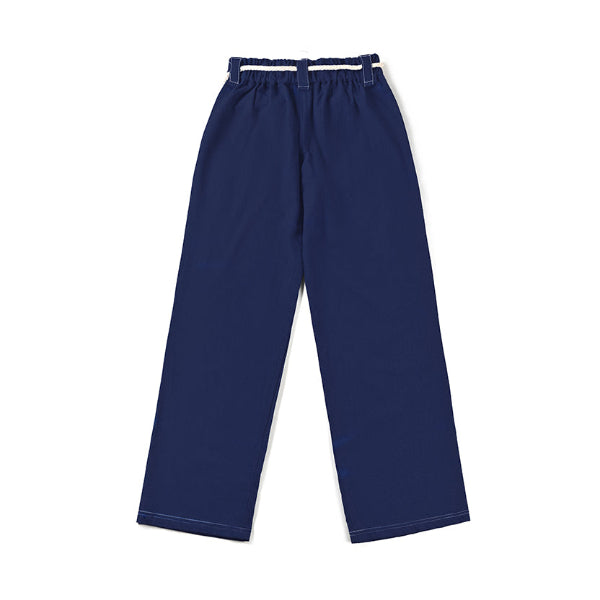 Back view of navy blue Kamon Japanese Waist Rope Pants at Grandmama Store in Hong Kong.