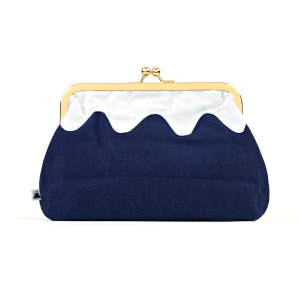 Back view of the dark navy blue Mt. Fuji Pocket Bag with kiss-lock frame at Grandmama Store in Hong Kong.