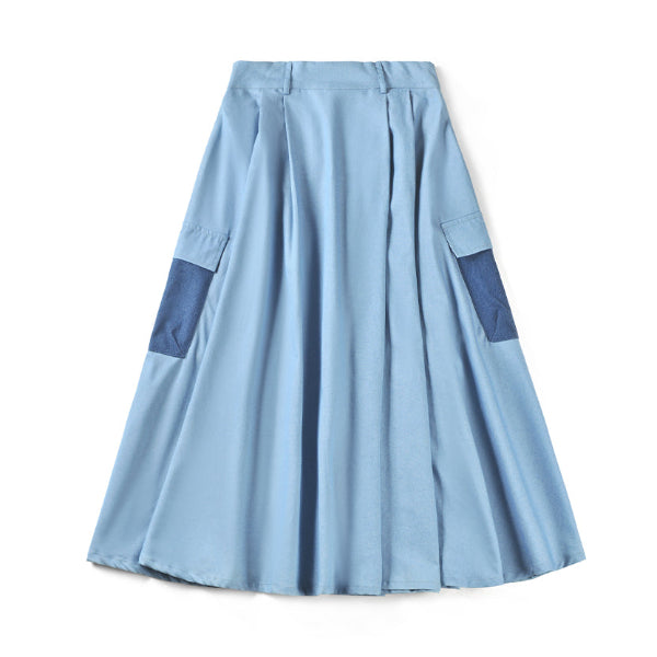 Back view of the light blue Yama Ocean Pocket Skirt at Grandmama Store in Hong Kong.