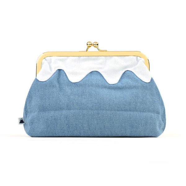 Back view of the light denim blue Mt. Fuji Pocket Bag at Grandmama Store in Hong Kong.