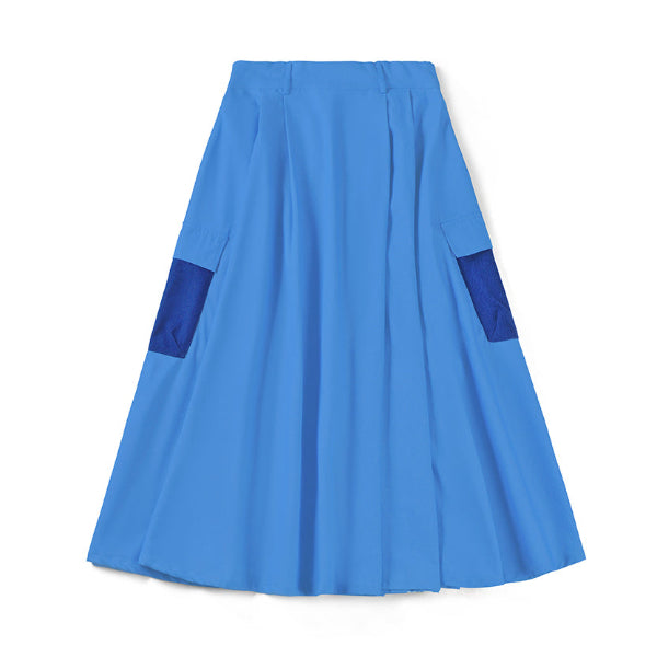 Back view of the ocean blue Yama Ocean Pocket Skirt at Grandmama Store in Hong Kong.
