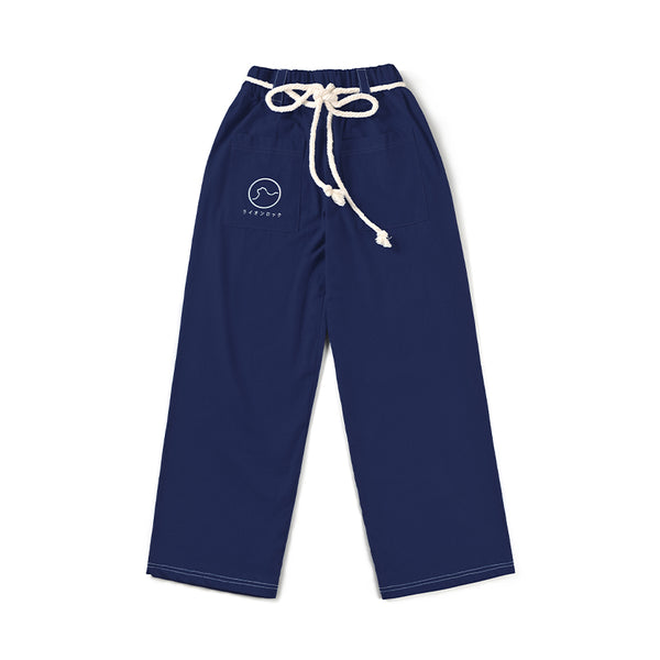 Kamon Japanese Waist Rope Pants-Lion Rock｜Navy blue