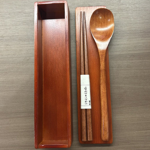 Dark wood Japanese Chopsticks & Spoon Gift Set side-by-side view at Grandmama Store in Hong Kong