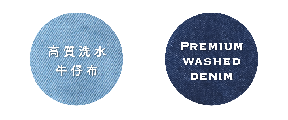 Fabric detail swatches in light and dark blue showing the premium washed denim material of the Mt. Fuji Pocket Bag at Grandmama Store in Hong Kong.