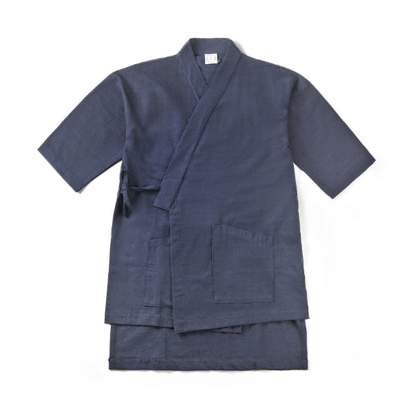 Flat lay front view of navy blue Kamon Kimono Jacket at Grandmama Store in Hong Kong.
