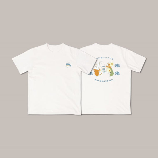 Front and back view of the white Dancing Cat Tee (Summer Festival edition) at Grandmama Store in Hong Kong.