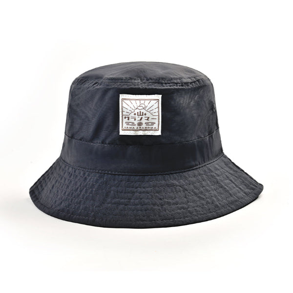 Front angle of the black Yama Workwear Bucket Hat at Grandmama Store in Hong Kong.