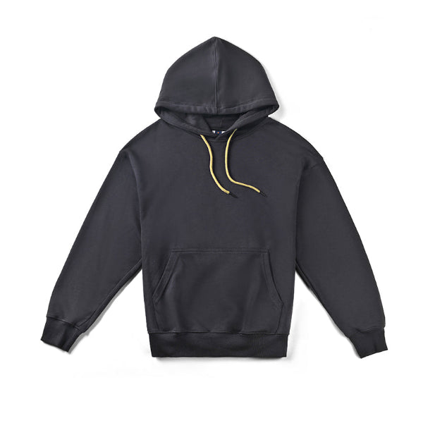 Front view flat lay of dark charcoal grey Kamon Hoodie-Lion Rock at Grandmama Store in Hong Kong.