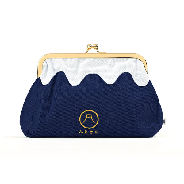 Front view of the dark navy blue Mt. Fuji Pocket Bag with gold kiss-lock clasp at Grandmama Store in Hong Kong.