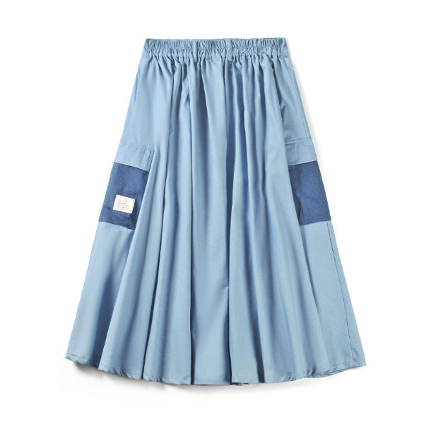 Front view of the light blue Yama Ocean Pocket Skirt at Grandmama Store in Hong Kong.