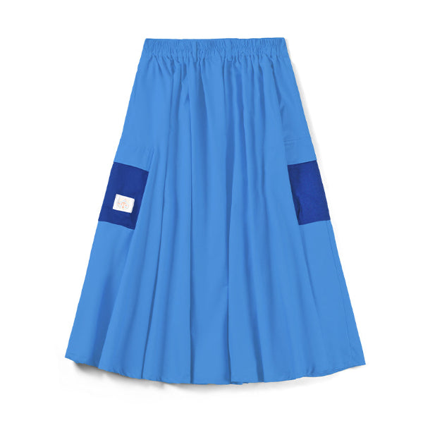 Front view of the ocean blue Yama Ocean Pocket Skirt at Grandmama Store in Hong Kong.