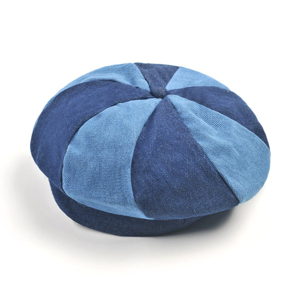Light and dark blue multi-panel Sunshine Beret product view at Grandmama Store in Hong Kong.