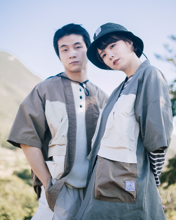 Male and female models posing in Morikawa Yama Kimono Jackets at Grandmama Store in Hong Kong.