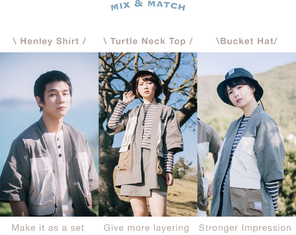 Mix-and-match outfit guide for the Morikawa Yama Kimono Jacket at Grandmama Store in Hong Kong.