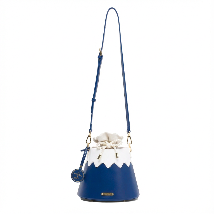 Navy blue Mt. Fuji Goen Bag in Night colourway with crossbody strap at Grandmama Store in Hong Kong.