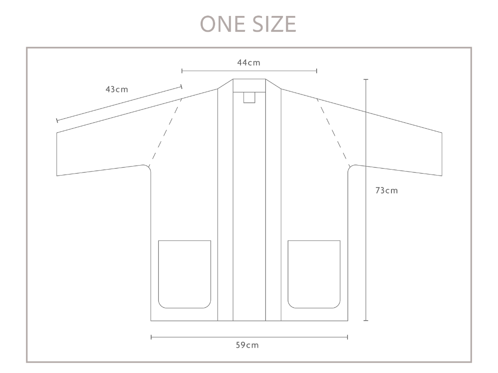 One size sizing chart and dimension diagram for the Hand-cranked Kimono at Grandmama Store in Hong Kong.