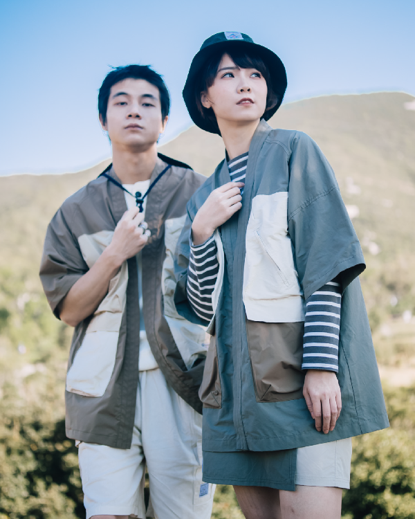 Outdoor lookbook portrait of the Morikawa Yama Kimono Jacket at Grandmama Store in Hong Kong.