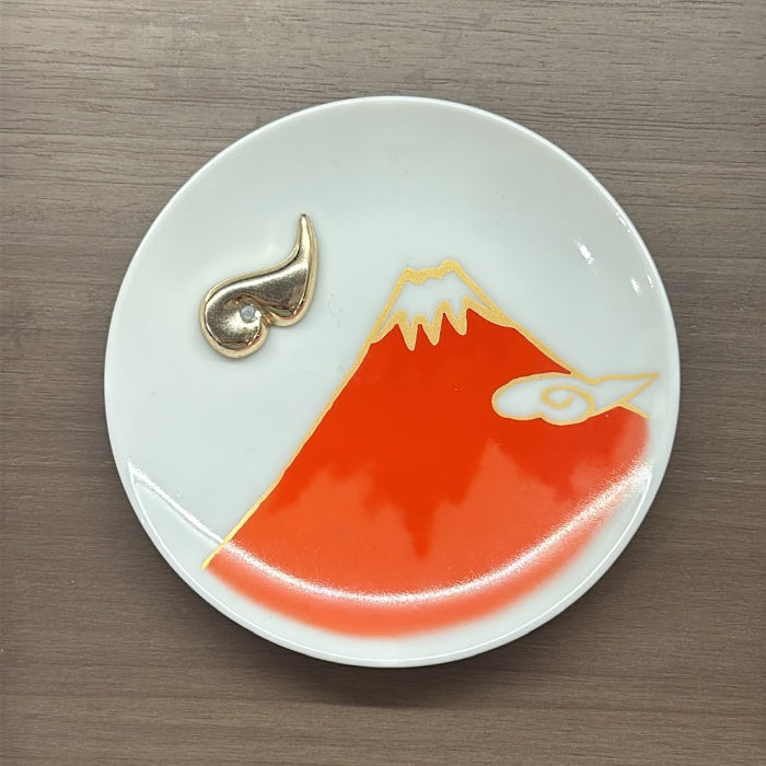 Red Mt. Fuji Incense Plate with gold holder at Grandmama Store in Hong Kong