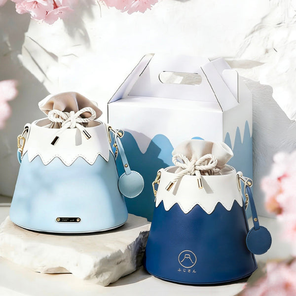 Snow and Night Mt. Fuji Goen Bags displayed with themed gift box packaging at Grandmama Store in Hong Kong.