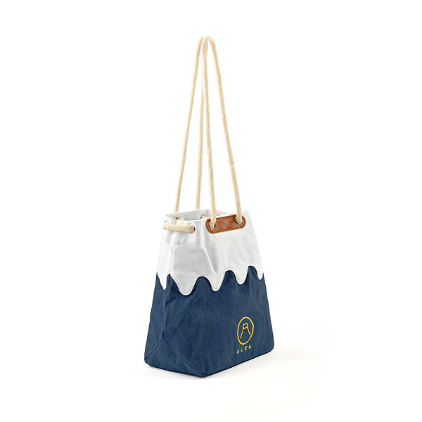 Three-quarter side angle view of the dark navy blue Mt. Fuji sake bag at Grandmama Store in Hong Kong.