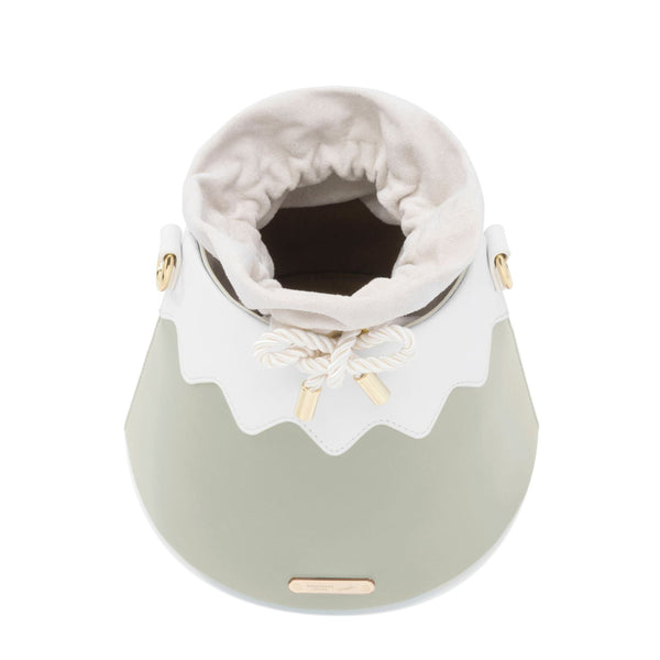 Top-down view of the mint green Mt. Fuji Goen Bag's inner drawstring pouch opening at Grandmama Store in Hong Kong.