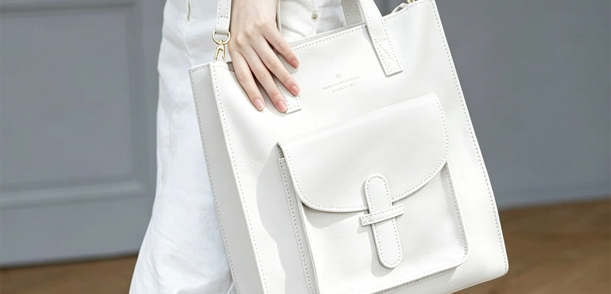 white-pu-leather-tote-bag-with-front-flap-pocket-Vintage-Soft-Leather-Convertible-Bag-Grandmama-store