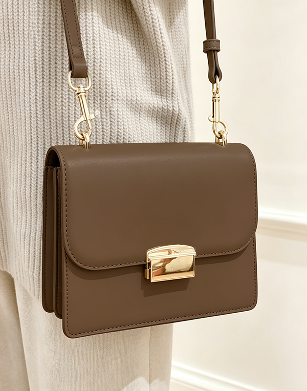 brown-square-side-bag-front-view-close-up-Square-Side-Bag-with-Gold-Buckle-Hong-Kong-Grandmama-store