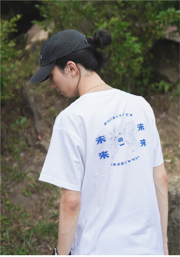 man-in-black-cap-back-view-showing-blue-cat-graphic-print-Dancing-Cat-Tee-Grandmama-store