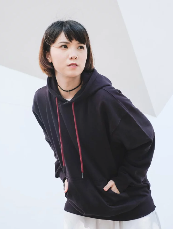 woman-front-view-wearing-black-kamon-hoodie-outdoors-Kamon-Hoodie-Hong-Kong-Kwun-Tong-Grandmama-store