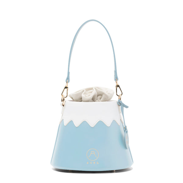 Light blue and white leather Mt. Fuji Goen Bag in Snow colourway at Grandmama Store in Hong Kong.