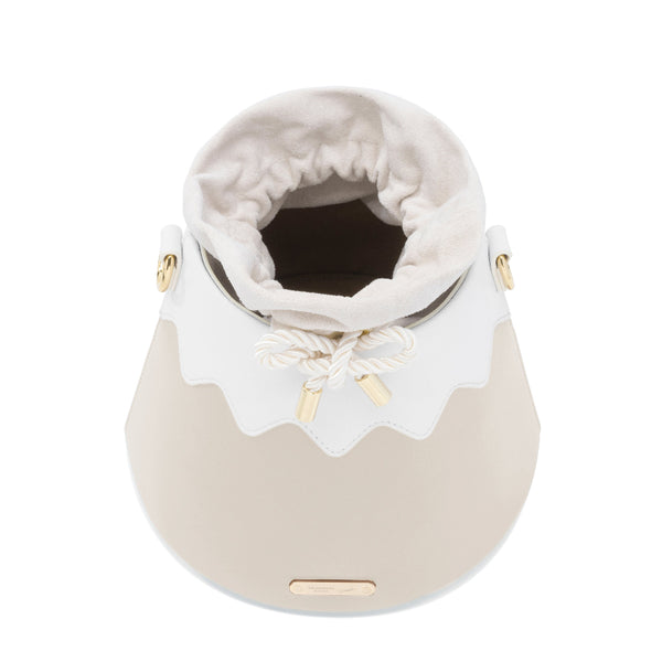 Top-down view of the beige drawstring pouch interior of the Mt. Fuji Goen Bag at Grandmama Store in Hong Kong.